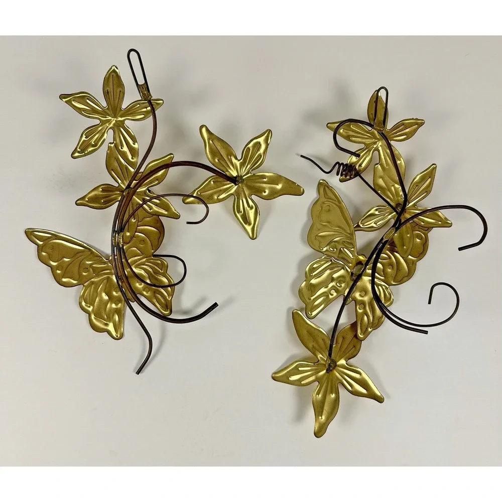 Vintage MCM Brass Style Butterfly Flowers 9